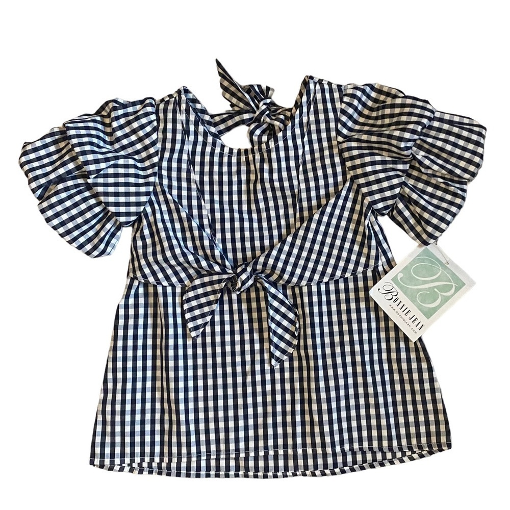 Toddler Girl’s Bonnie Jean Navy Gingham Plaid Spring Dress NWT Size 2T